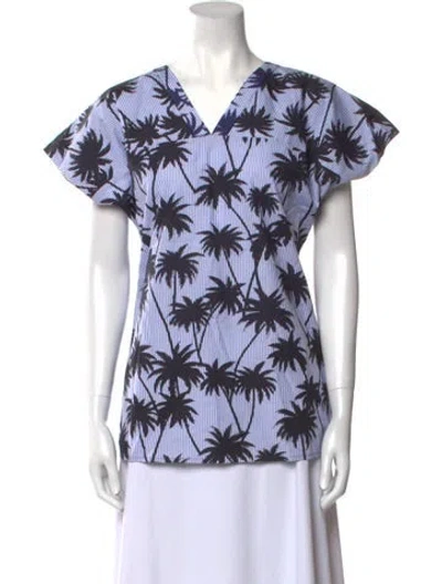 Pre-owned Tomas Maier Printed V-neck Blouse In Blue