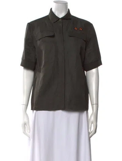 Pre-owned Tomas Maier Short Sleeve Button-up Top In Green