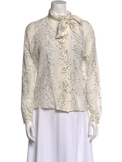 Pre-owned Tomas Maier Silk Floral Print Blouse In White