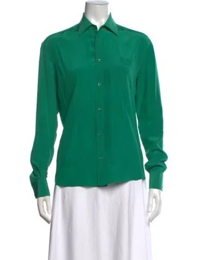 Pre-owned Tomas Maier Silk Long Sleeve Button-up Top In Green