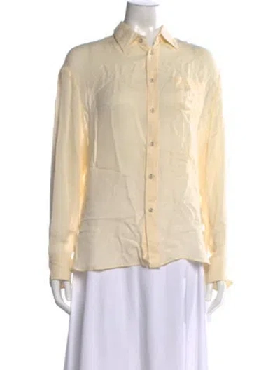 Pre-owned Tomas Maier Silk Long Sleeve Button-up Top In Neutrals