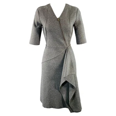 Pre-owned Tomas Maier Size 4 Grey Slate Wool Blend Ruffle Knee Length V-neck Dress In Gray