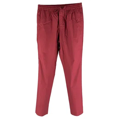 Pre-owned Tomas Maier Size M Burgundy Solid Cotton Elastic Waistband Casual Pants In Red