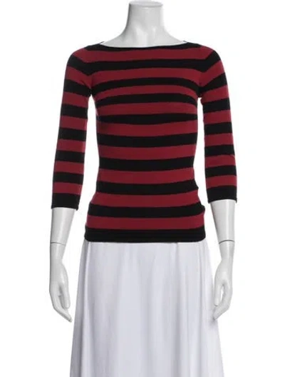Pre-owned Tomas Maier Striped Bateau Neckline Top In Red
