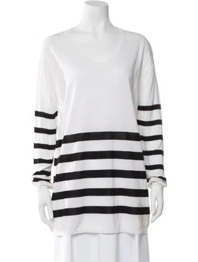 Pre-owned Tomas Maier Striped Scoop Neck Top In White