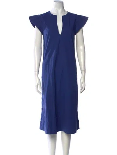 Pre-owned Tomas Maier V-neck Midi Length Dress In Blue