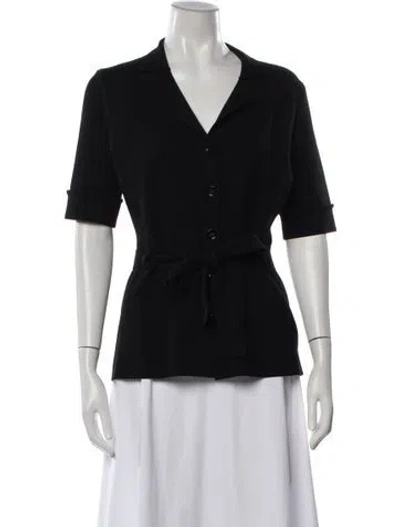 Pre-owned Tomas Maier V-neck Short Sleeve Button-up Top In Black