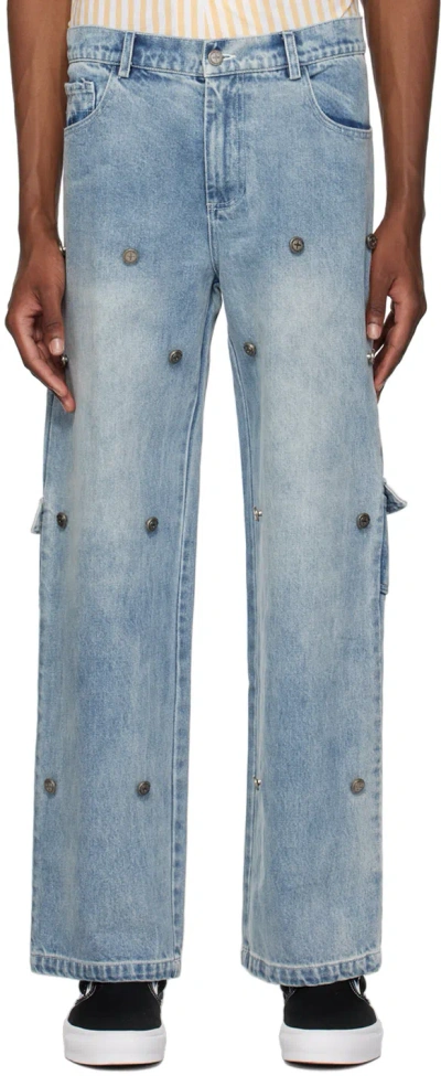 Tombogo Blue Screw Jeans In Washed Denim