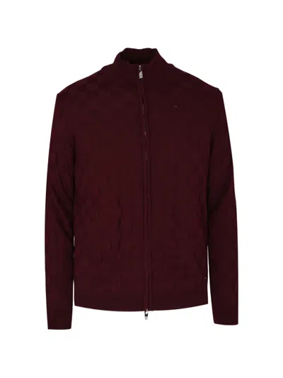 Tombolini Check-pattern Zip-up Cardigan In Burgundy