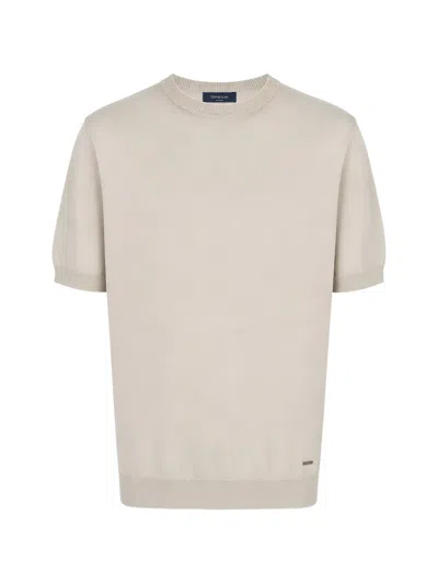 Tombolini Fine-knit Ribbed-trim T-shirt In Gold