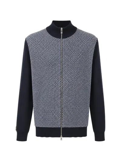 Tombolini Herringbone-pattern Zip-up Cardigan In Blue