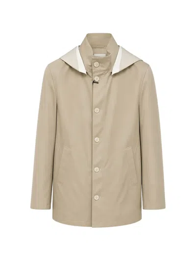 Tombolini Hooded Button-up Coat In Neutral