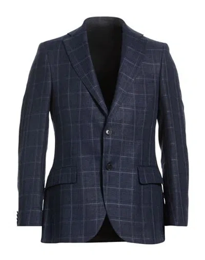 Tombolini Man Blazer Blue Size 38 Linen, Wool In Black
