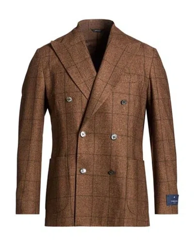 Tombolini Man Blazer Brown Size 38 Virgin Wool, Cotton, Silk