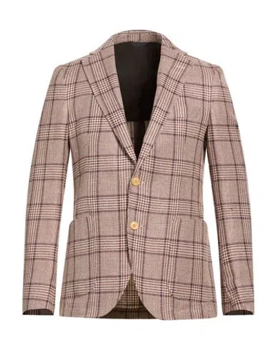 Tombolini Man Blazer Brown Size 44 Linen In Pink