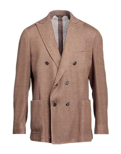 Tombolini Man Blazer Camel Size 44 Linen, Polyester In Beige