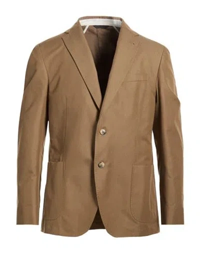 Tombolini Man Blazer Camel Size 50 Cotton, Silk In Black
