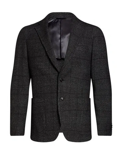 Tombolini Man Blazer Charcoal Size 36 Wool, Polyester, Elastane In Black