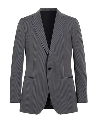 Tombolini Man Blazer Charcoal Size 42 Silk, Cotton In Gray