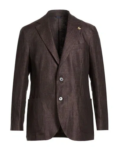 Tombolini Man Blazer Chocolate Brown Size 46 Linen