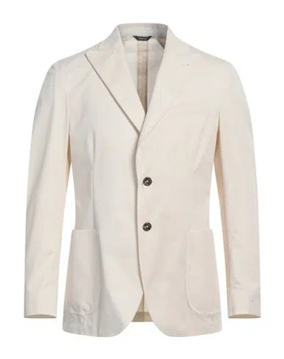 Tombolini Man Blazer Cream Size 44 Cotton, Polyamide, Elastane In White