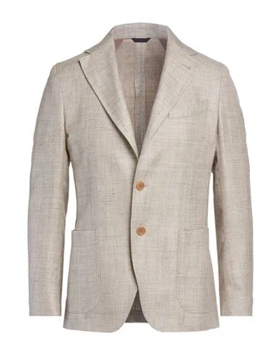 Tombolini Man Blazer Cream Size 44 Wool, Silk, Linen In White