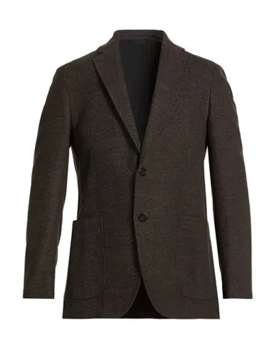 Tombolini Man Blazer Dark Brown Size 44 Wool, Cotton
