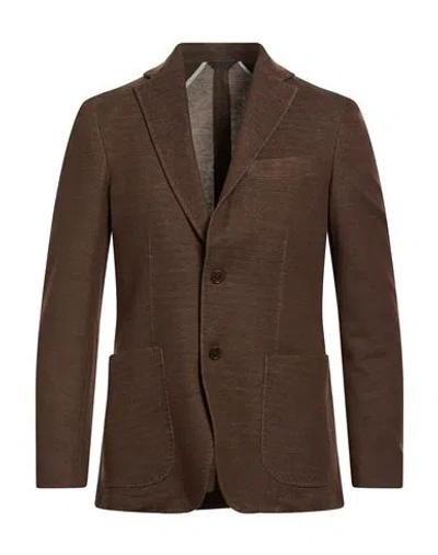 Tombolini Man Blazer Dark Brown Size 48 Cotton, Polyamide