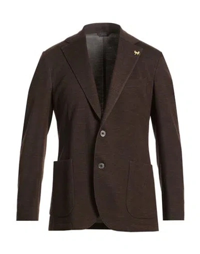 Tombolini Man Blazer Dark Brown Size 48 Wool In Blue