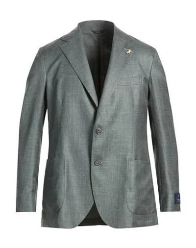 Tombolini Man Blazer Dark Green Size 42 Virgin Wool, Silk, Linen