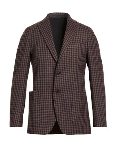Tombolini Man Blazer Dark Purple Size 44 Wool, Polyamide In Brown