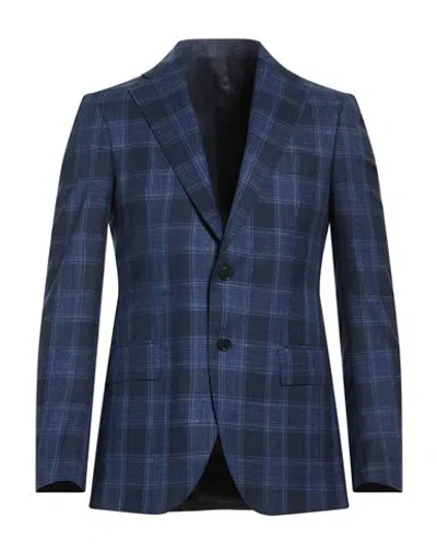Tombolini Man Blazer Deep Teal Size 46 Virgin Wool, Silk, Linen In Blue