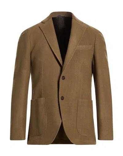 Tombolini Man Blazer Khaki Size 44 Wool, Cotton In Brown