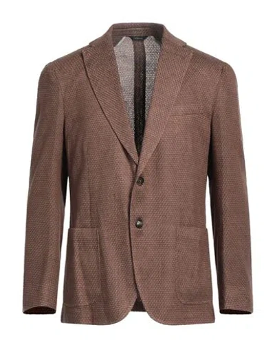 Tombolini Man Blazer Khaki Size 48 Linen, Polyester In Brown