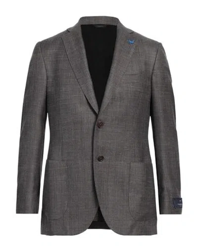 Tombolini Man Blazer Lead Size 42 Wool, Silk, Linen In Grey