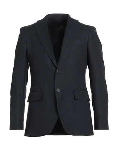Tombolini Man Blazer Midnight Blue Size 46 Cotton, Viscose, Linen, Elastane In Black