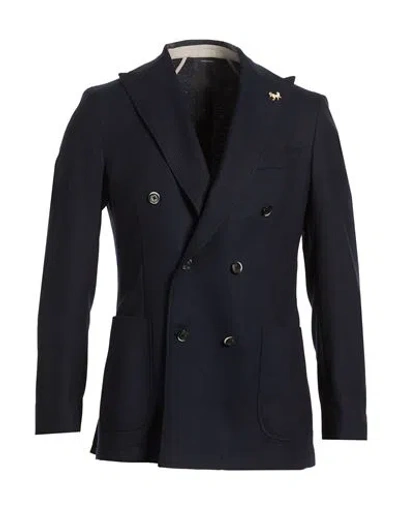Tombolini Man Blazer Midnight Blue Size 48 Virgin Wool, Polyester, Elastane In Black