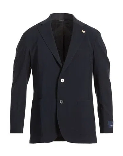 Tombolini Man Blazer Midnight Blue Size 48 Virgin Wool, Polyester, Polyamide, Elastane In Black