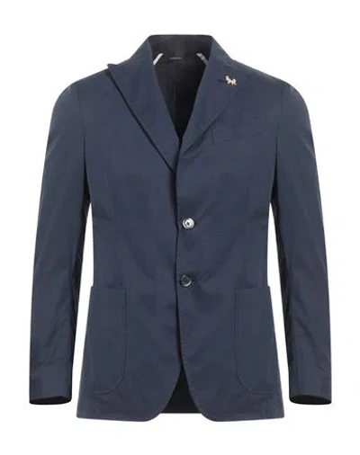 Tombolini Man Blazer Navy Blue Size 46 Cotton, Polyamide, Elastane