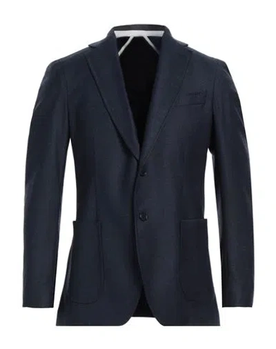 Tombolini Man Blazer Navy Size 46 Virgin Wool, Elastane In Navy Blue