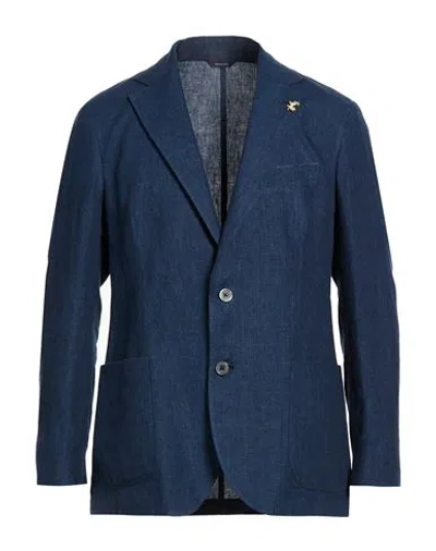 Tombolini Man Blazer Navy Size 42 Linen In Blue