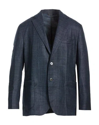 Tombolini Man Blazer Navy Size 42 Virgin Wool, Silk In Blue