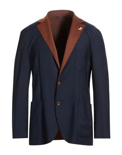 Tombolini Man Blazer Navy Size 48 Polyamide, Wool, Elastane, Silk In Blue