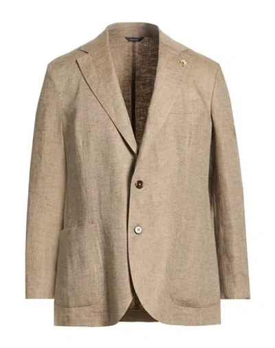 Tombolini Man Blazer Sand Size 42 Linen In Brown