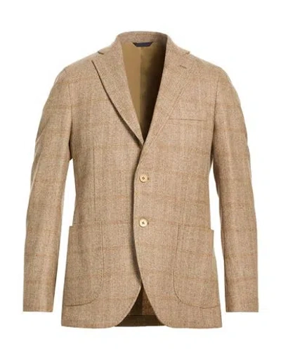 Tombolini Man Blazer Sand Size 44 Virgin Wool In Brown