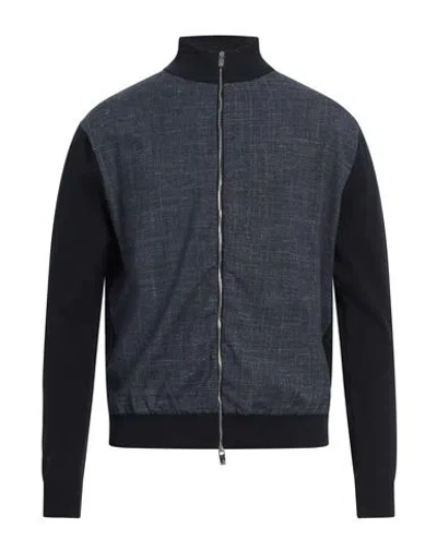 Tombolini Man Cardigan Blue Size 44 Wool, Silk, Linen, Elastane In Blue