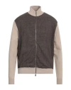 Tombolini Man Cardigan Dark Brown Size 48 Wool, Silk, Linen, Elastane In Brown