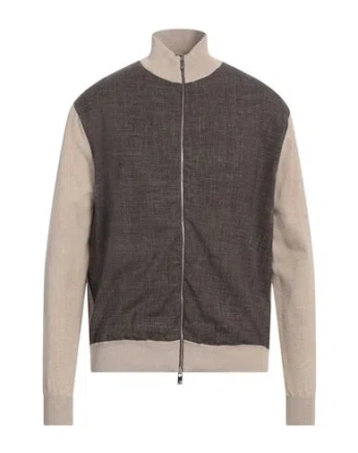 Tombolini Man Cardigan Dark Brown Size 48 Wool, Silk, Linen, Elastane