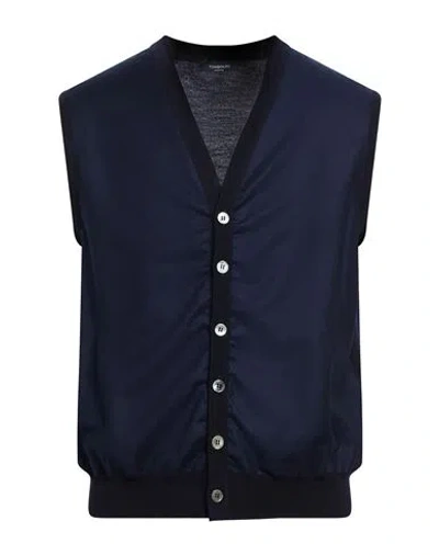Tombolini Man Cardigan Navy Size 44 Virgin Wool In Blue