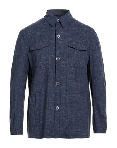 Tombolini Man Shirt Blue Size 40 Wool, Silk, Linen, Elastane In Black